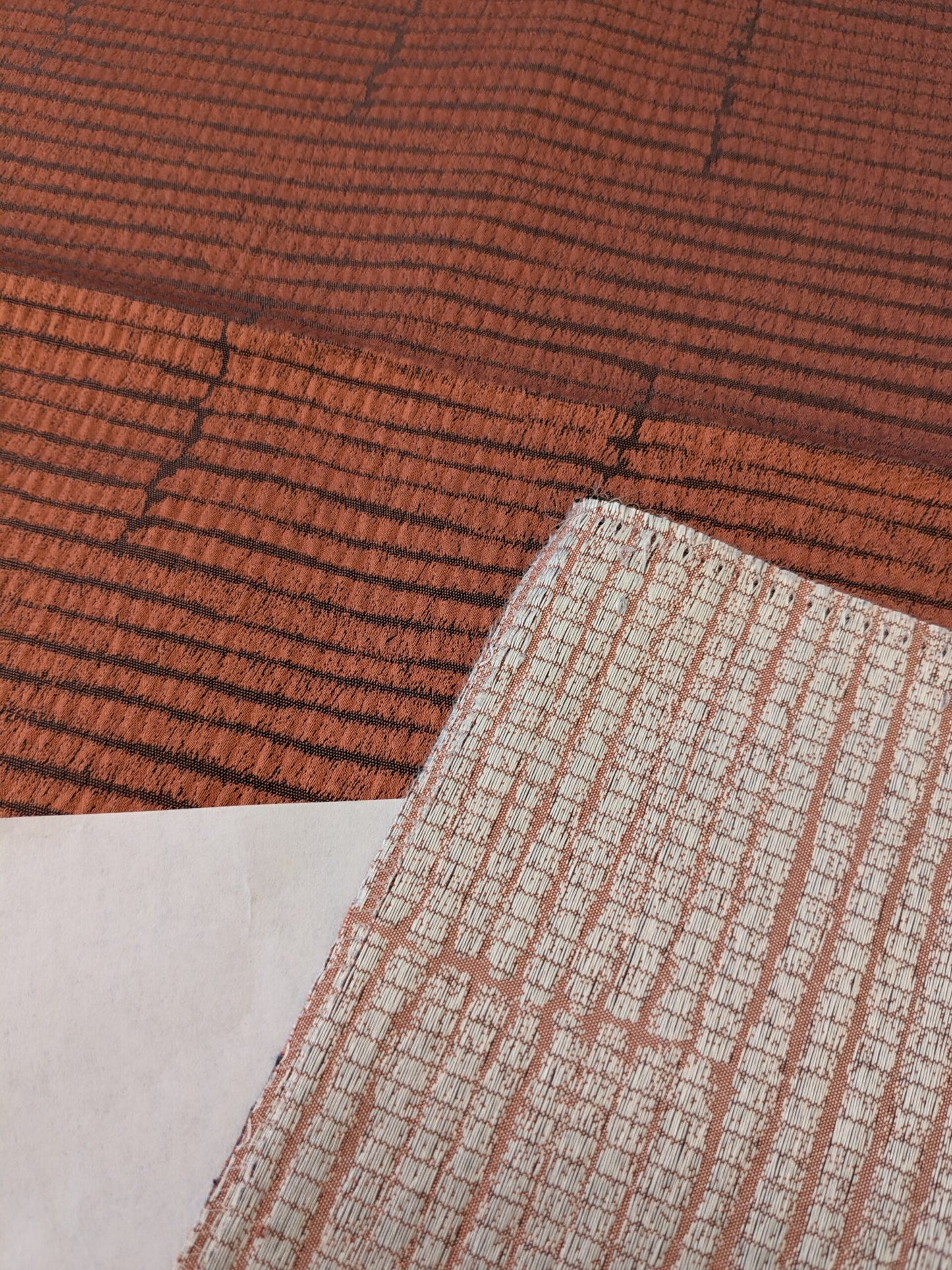 116 EV47 Square Scalamandre Aldeco Kali Terracotta Small Texture jacquard Orange Abstract Stripe