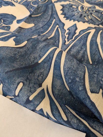 117 EV47 Square Scalamandre Luciana Damask Linen Print Denim Damask Print Blue White MSRP USD 346