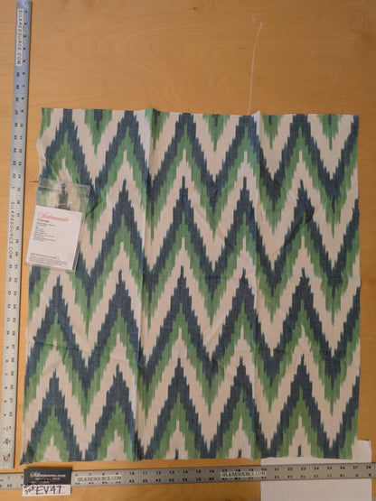 118 EV47 Square Scalamandre Adras Ikat Weave Peacock Cotton Blue Green White MSRP USD 150/y