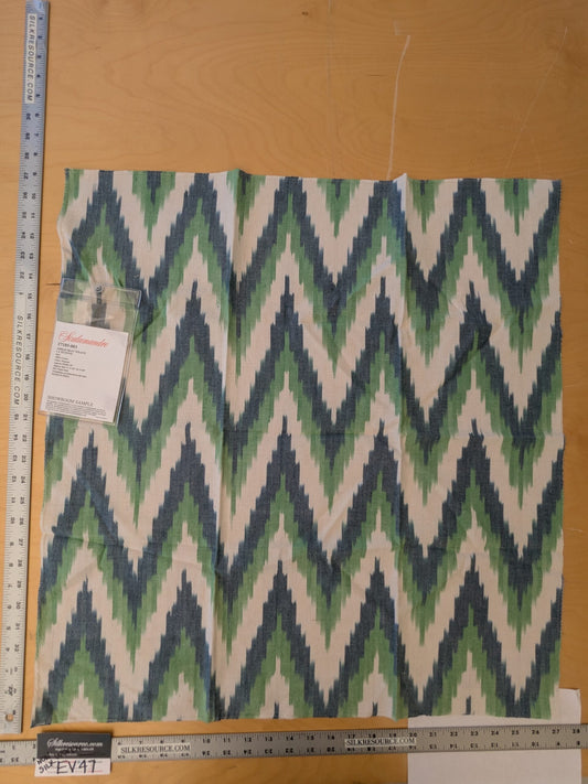 118 EV47 Square Scalamandre Adras Ikat Weave Peacock Cotton Blue Green White MSRP USD 150/y