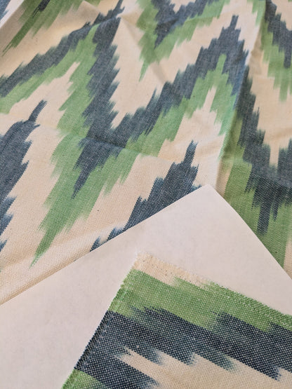 118 EV47 Square Scalamandre Adras Ikat Weave Peacock Cotton Blue Green White MSRP USD 150/y