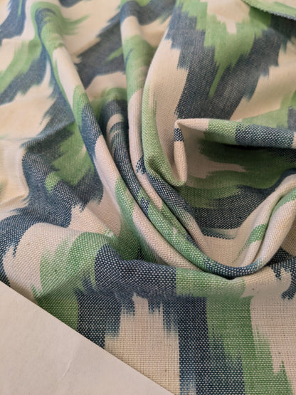 118 EV47 Square Scalamandre Adras Ikat Weave Peacock Cotton Blue Green White MSRP USD 150/y