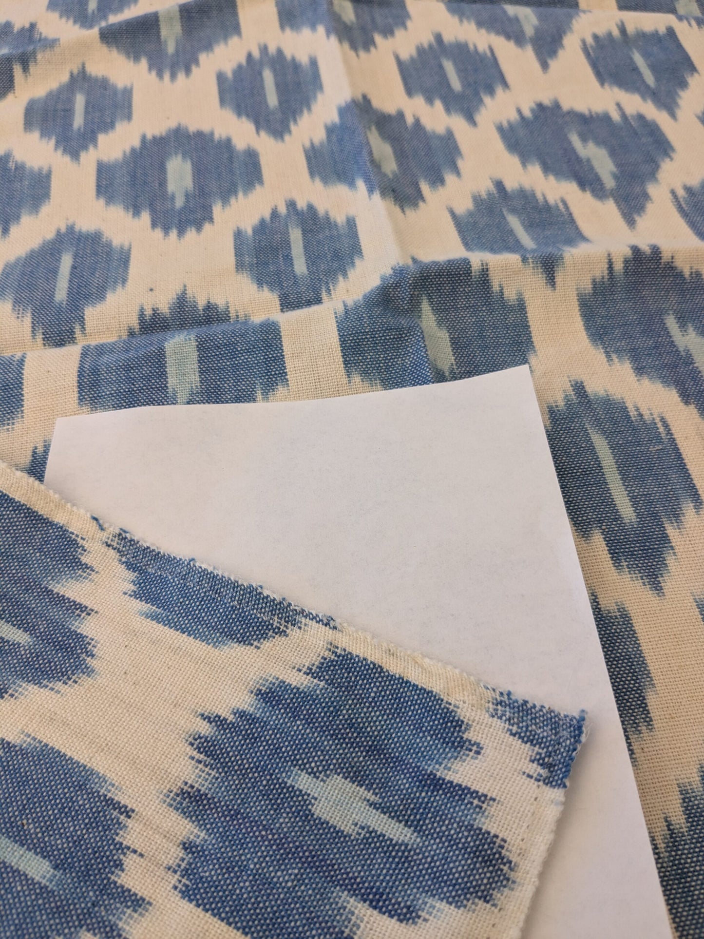 121 EV47 Square Scalamandre Amara Ikat Weave Lapis Blue White Cotton Hand Woven MSRP USD 150/Y