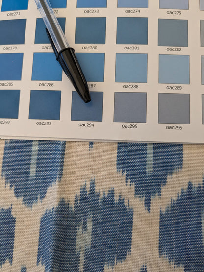 121 EV47 Square Scalamandre Amara Ikat Weave Lapis Blue White Cotton Hand Woven MSRP USD 150/Y