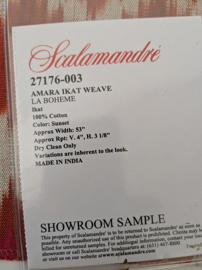120 EV47 Square Scalamandre Amara Ikat Weave Sunset Red White Cotton Hand Woven MSRP USD 150/Y