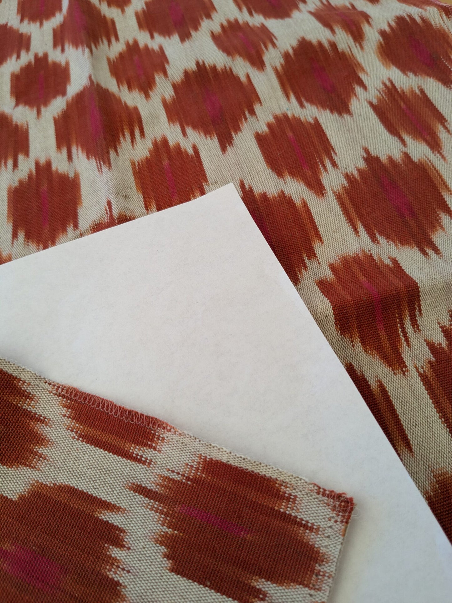 120 EV47 Square Scalamandre Amara Ikat Weave Sunset Red White Cotton Hand Woven MSRP USD 150/Y