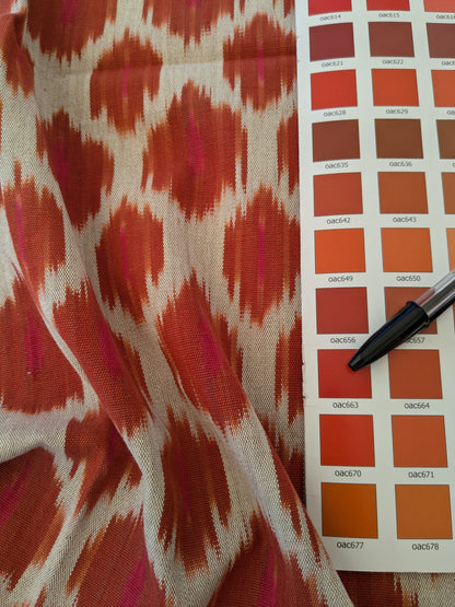 120 EV47 Square Scalamandre Amara Ikat Weave Sunset Red White Cotton Hand Woven MSRP USD 150/Y