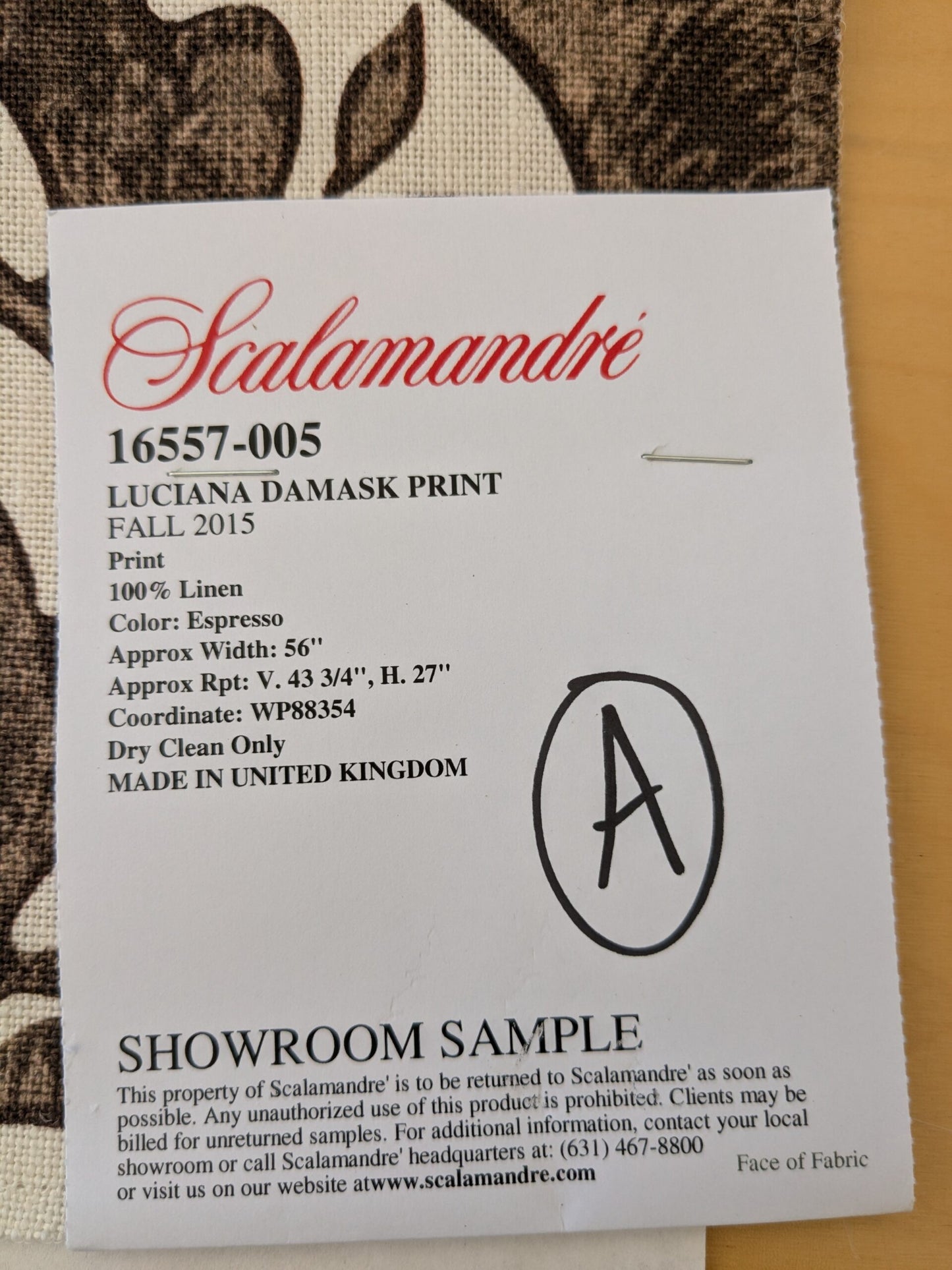 125 EV47 Square Scalamandre Luciana Damask Print Linen Espresso Brown White MSRP USD 346/yard