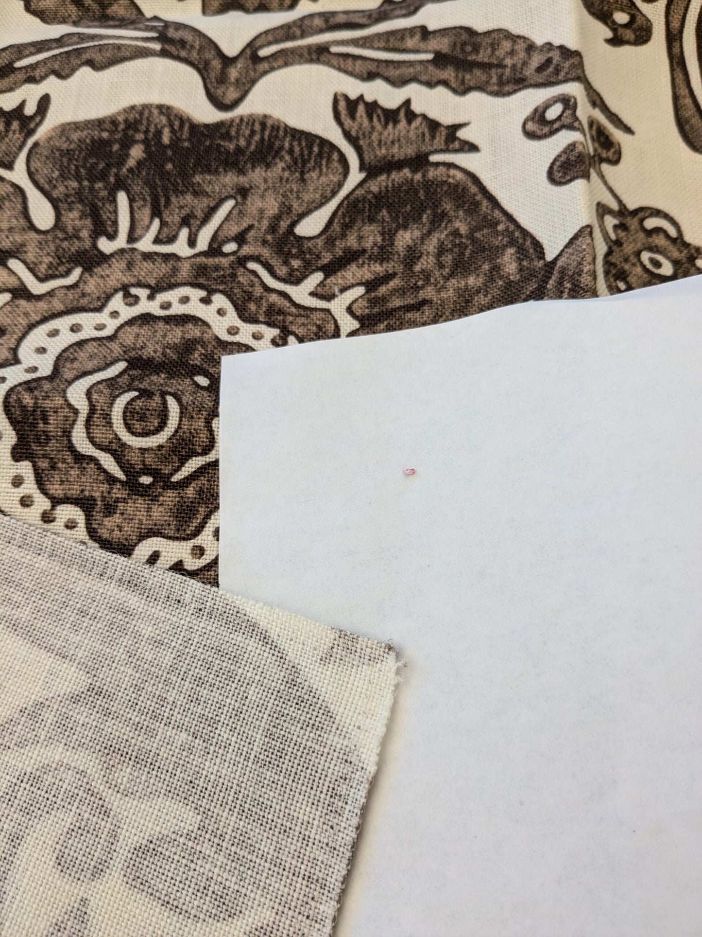 125 EV47 Square Scalamandre Luciana Damask Print Linen Espresso Brown White MSRP USD 346/yard