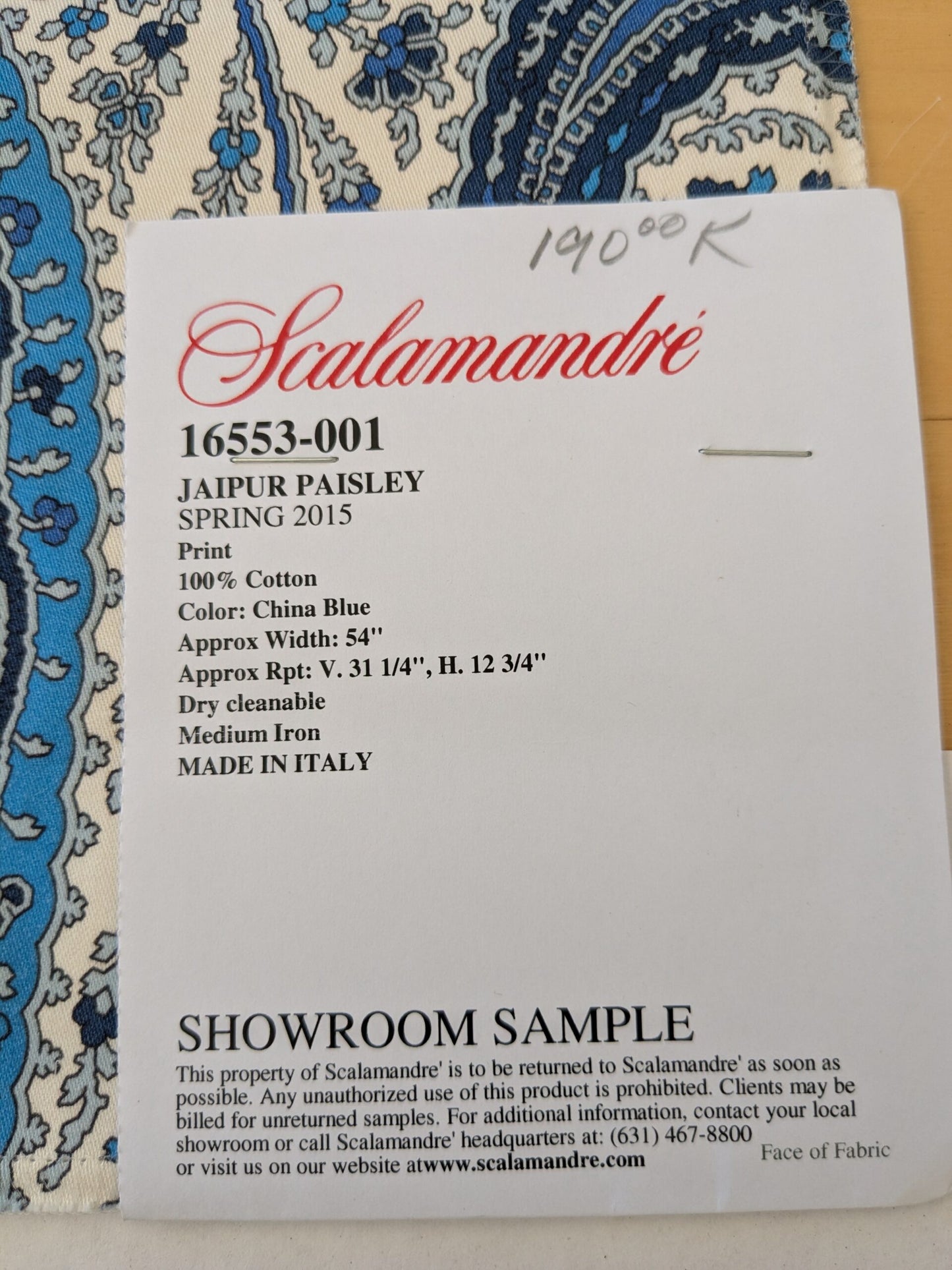 131 EV47 Square Scalamandre Jaipur Paisley China Blue White Cotton Satin  Italy MSRP USD 190/Y 26"x26"