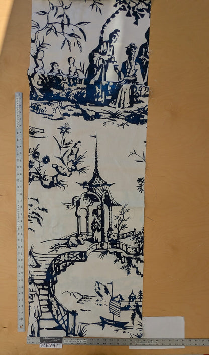 132 EV47 Square Scalamandre Summer Palace Porcelain Blue White Chinoiserie Scenic Toile MSRP USD 262/y 86"x 17"