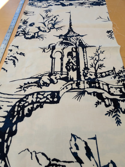 132 EV47 Square Scalamandre Summer Palace Porcelain Blue White Chinoiserie Scenic Toile MSRP USD 262/y 86"x 17"