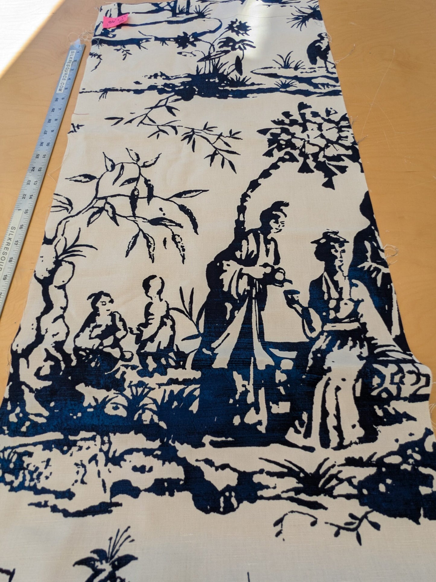 132 EV47 Square Scalamandre Summer Palace Porcelain Blue White Chinoiserie Scenic Toile MSRP USD 262/y 86"x 17"