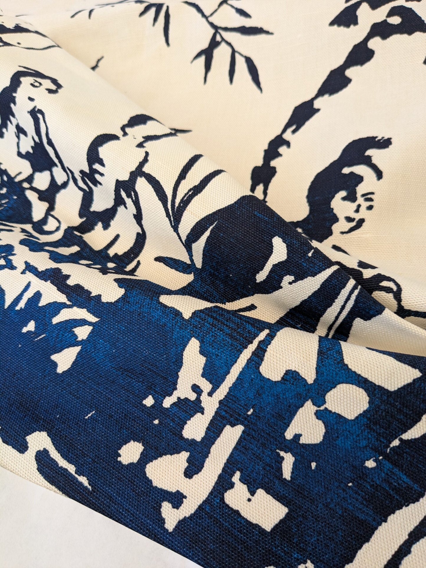 132 EV47 Square Scalamandre Summer Palace Porcelain Blue White Chinoiserie Scenic Toile MSRP USD 262/y 86"x 17"