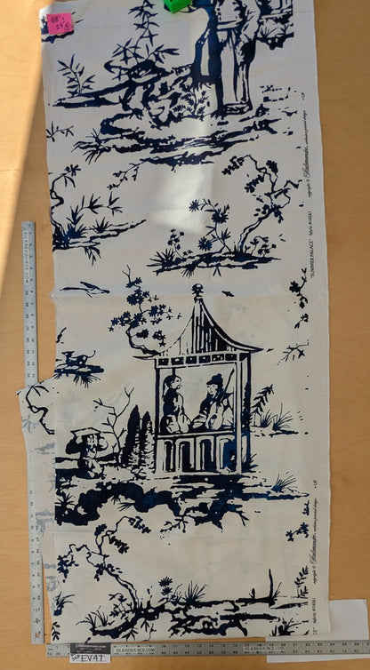 133 EV47 Square Scalamandre Summer Palace Porcelain Blue White Chinoiserie Scenic Toile MSRP USD 262/y 88"x 23"