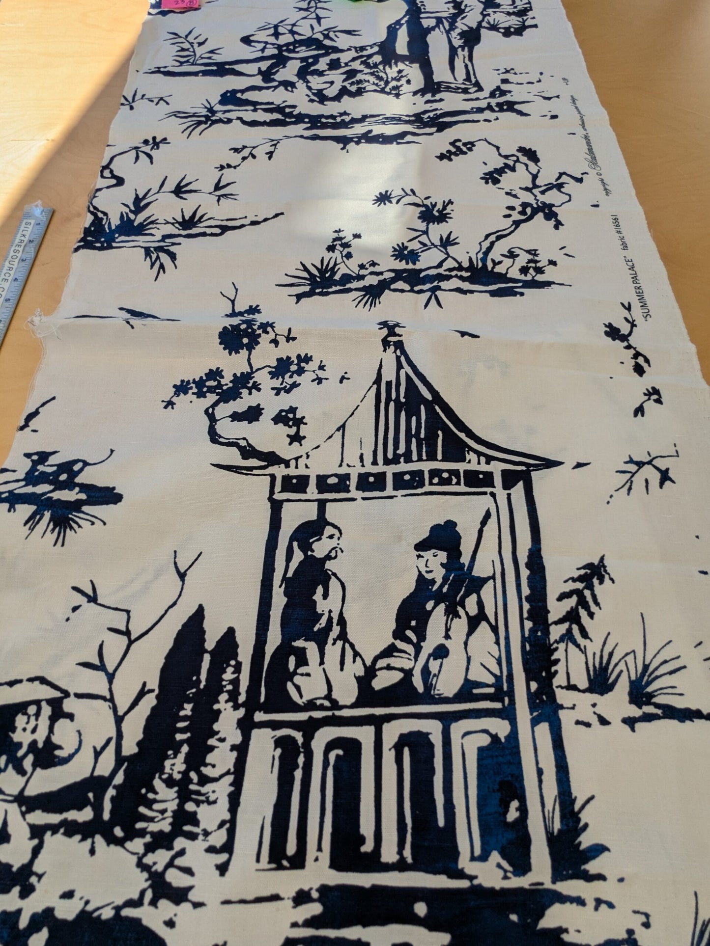 133 EV47 Square Scalamandre Summer Palace Porcelain Blue White Chinoiserie Scenic Toile MSRP USD 262/y 88"x 23"