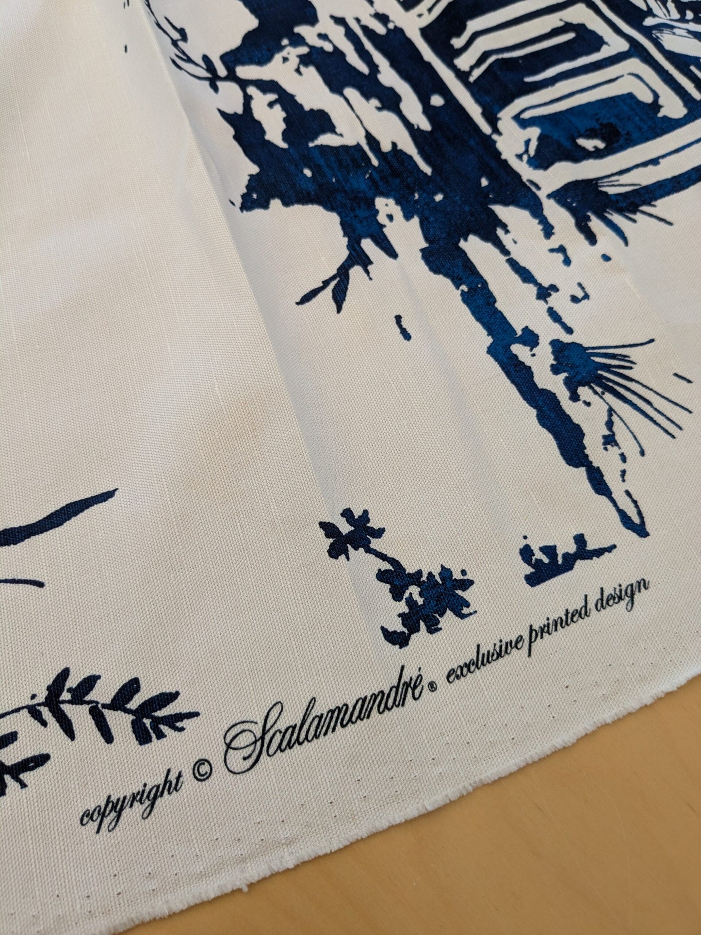 133 EV47 Square Scalamandre Summer Palace Porcelain Blue White Chinoiserie Scenic Toile MSRP USD 262/y 88"x 23"