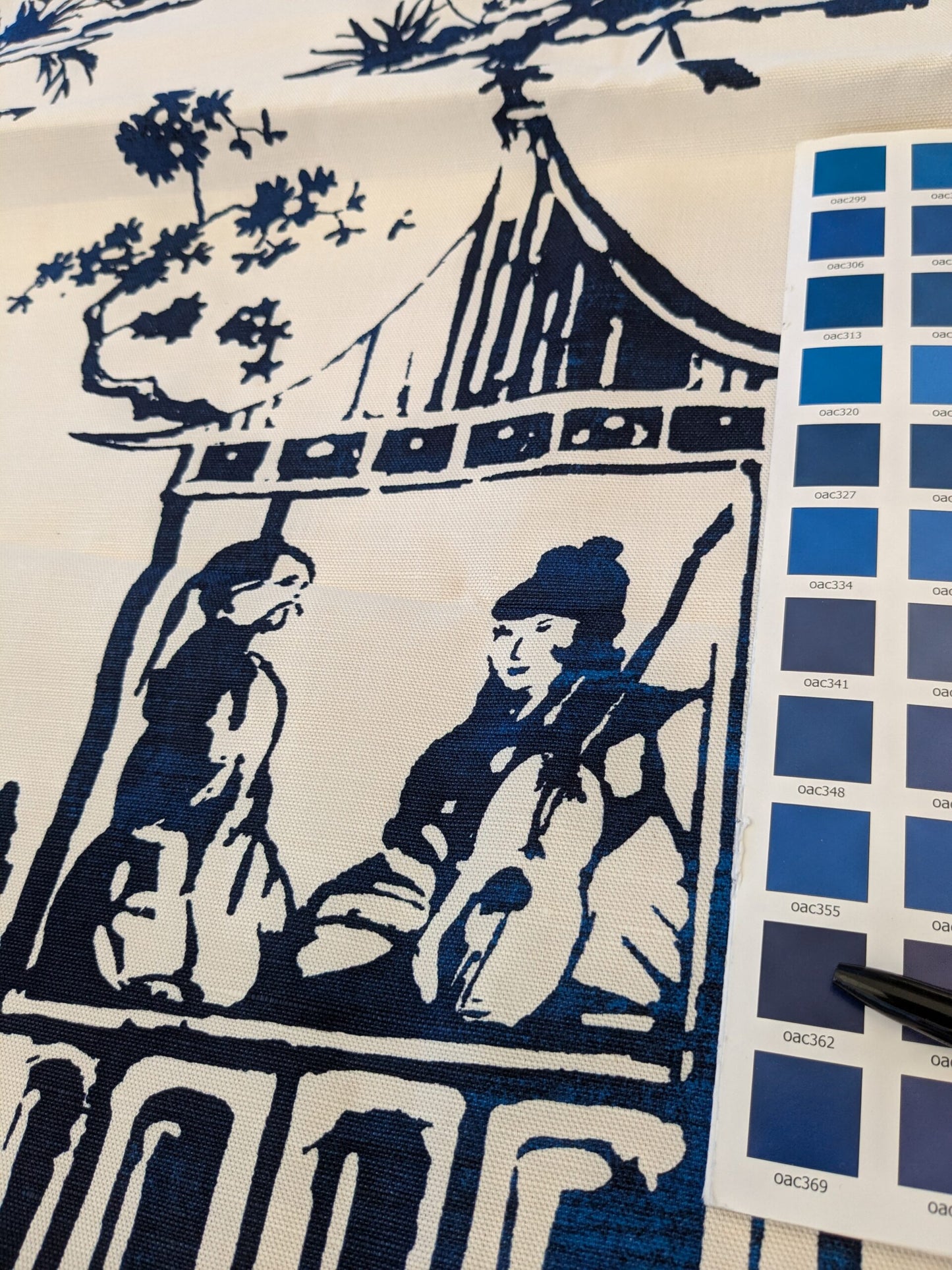 133 EV47 Square Scalamandre Summer Palace Porcelain Blue White Chinoiserie Scenic Toile MSRP USD 262/y 88"x 23"