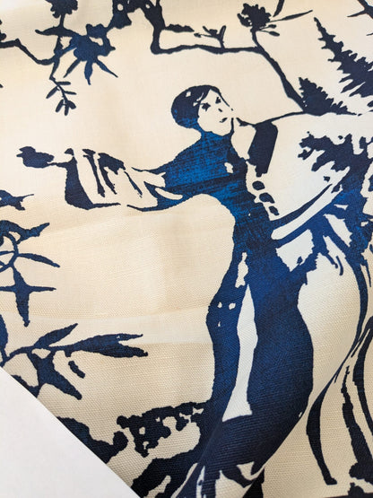 133 EV47 Square Scalamandre Summer Palace Porcelain Blue White Chinoiserie Scenic Toile MSRP USD 262/y 88"x 23"