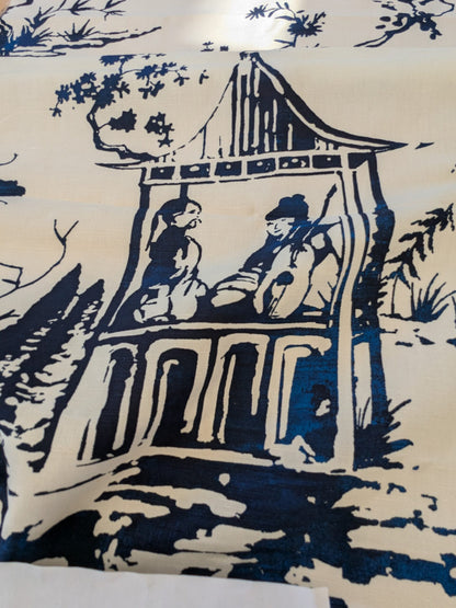 133 EV47 Square Scalamandre Summer Palace Porcelain Blue White Chinoiserie Scenic Toile MSRP USD 262/y 88"x 23"
