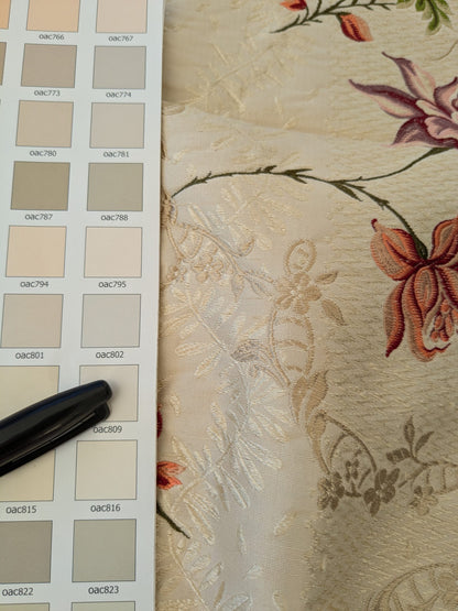 134 EV47 Square Silk Scalamandre Old World Weavers Iliana Heliotrope Floral Purple pink on Beige Botanical Historical MSRP USD 2680/y