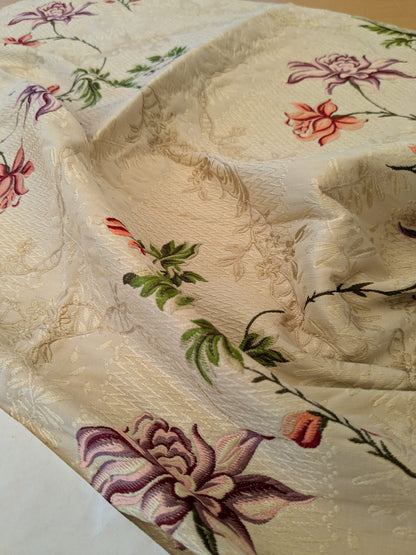 134 EV47 Square Silk Scalamandre Old World Weavers Iliana Heliotrope Floral Purple pink on Beige Botanical Historical MSRP USD 2680/y