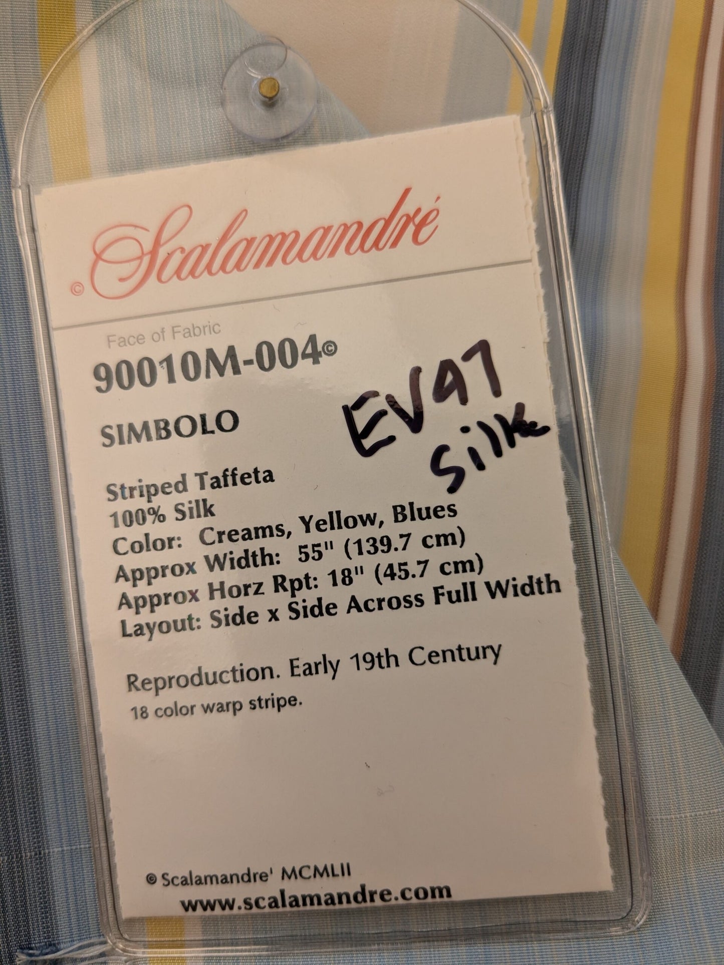 135 EV47 Square Silk Scalamandre Simbolo Stripe Taffeta Creams Yellow Blues MSRP USD 512/y