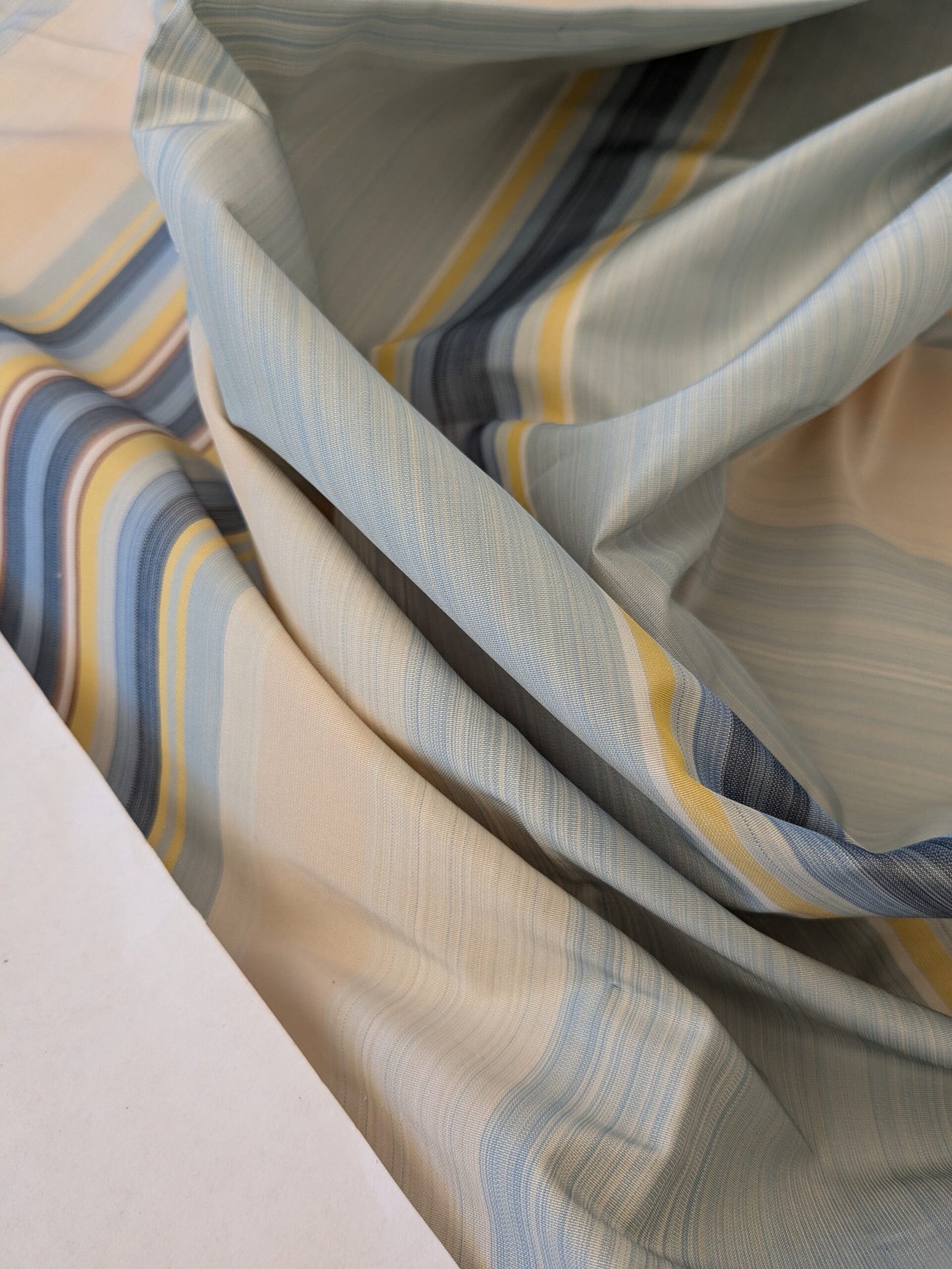 135 EV47 Square Silk Scalamandre Simbolo Stripe Taffeta Creams Yellow Blues MSRP USD 512/y