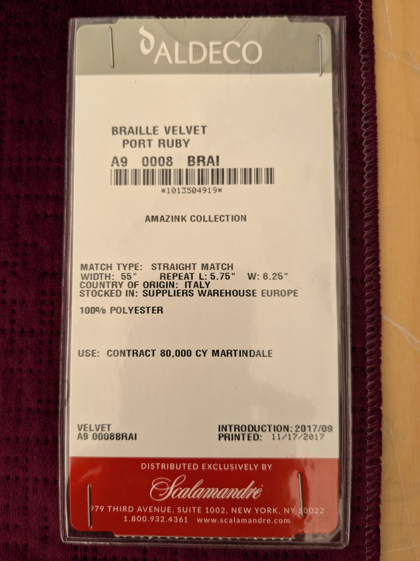 1 EV48 Square Scalamandre Aldeco Braille Velvet Solid Polyester Geometric Small Scale - 8 Pieces of Different Colorways