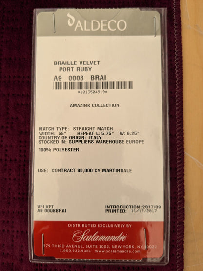 1 EV48 Square Scalamandre Aldeco Braille Velvet Solid Polyester Geometric Small Scale - 8 Pieces of Different Colorways