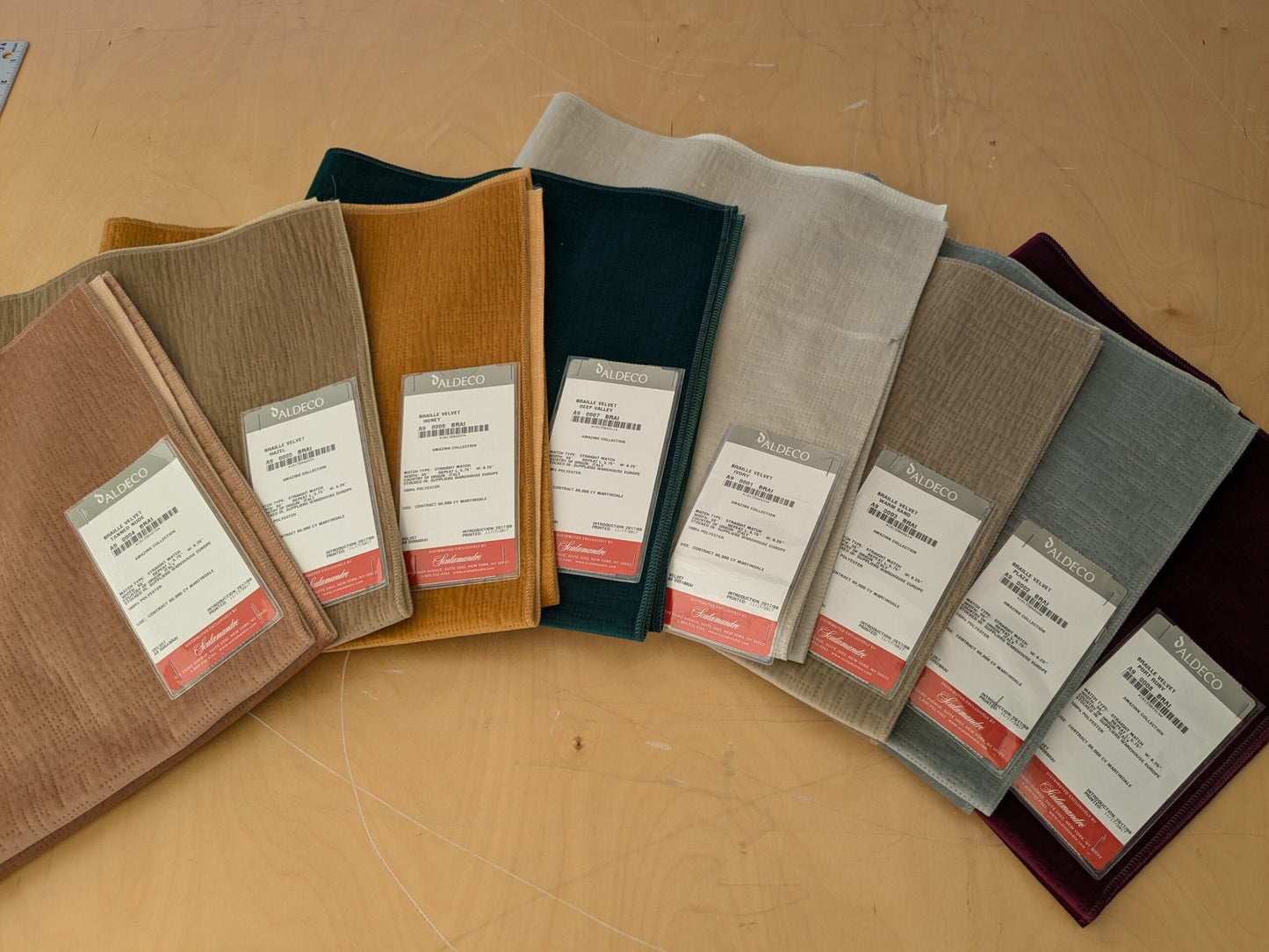 1 EV48 Square Scalamandre Aldeco Braille Velvet Solid Polyester Geometric Small Scale - 8 Pieces of Different Colorways