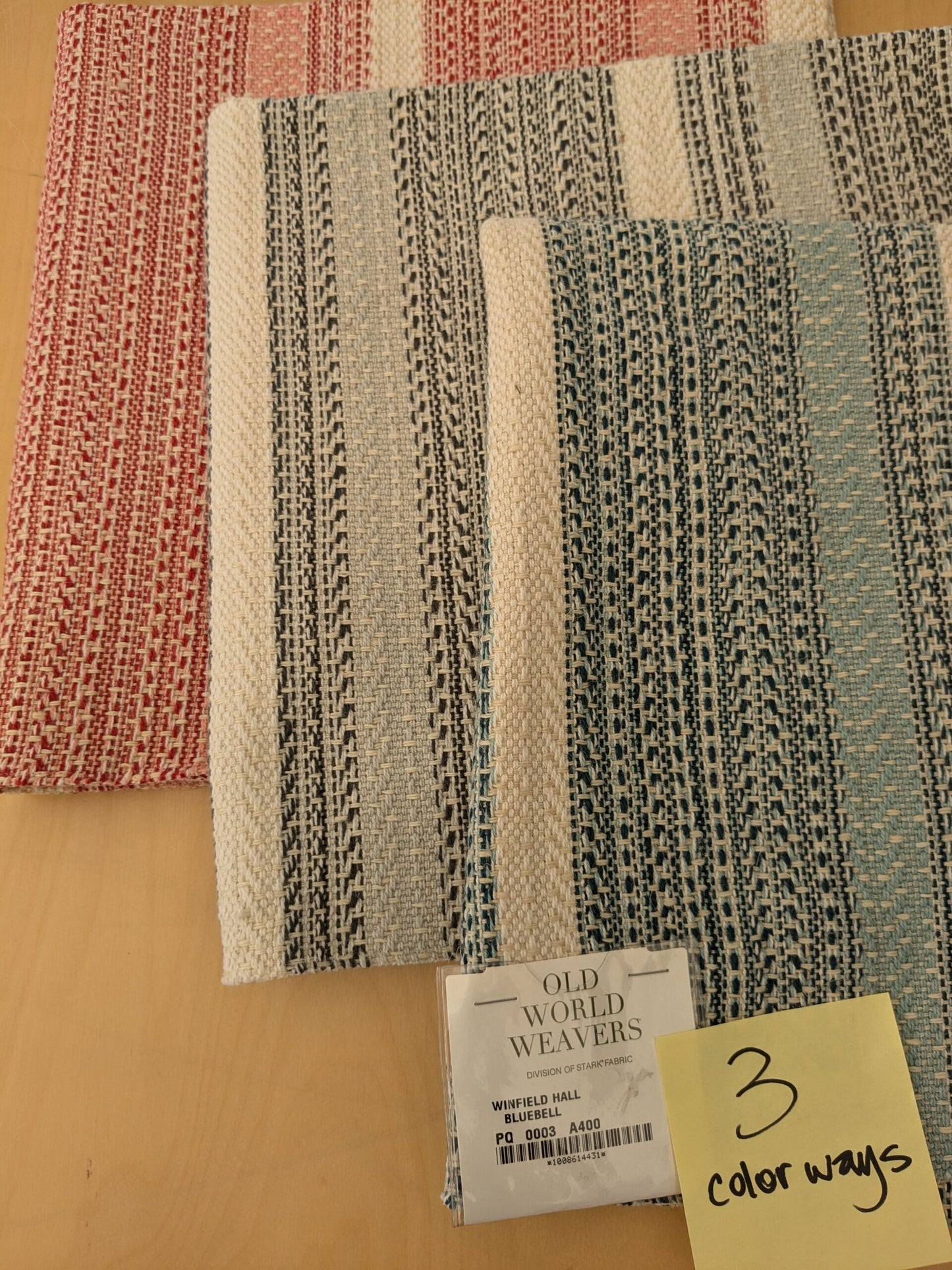 5 EV48 Square Scalamandre Old World Weavers Winfield Hall Bluefield Cotton Stripe  - 3 Pieces of Different Colorways 24"x26"