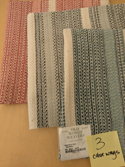 5 EV48 Square Scalamandre Old World Weavers Winfield Hall Bluefield Cotton Stripe  - 3 Pieces of Different Colorways 24"x26"