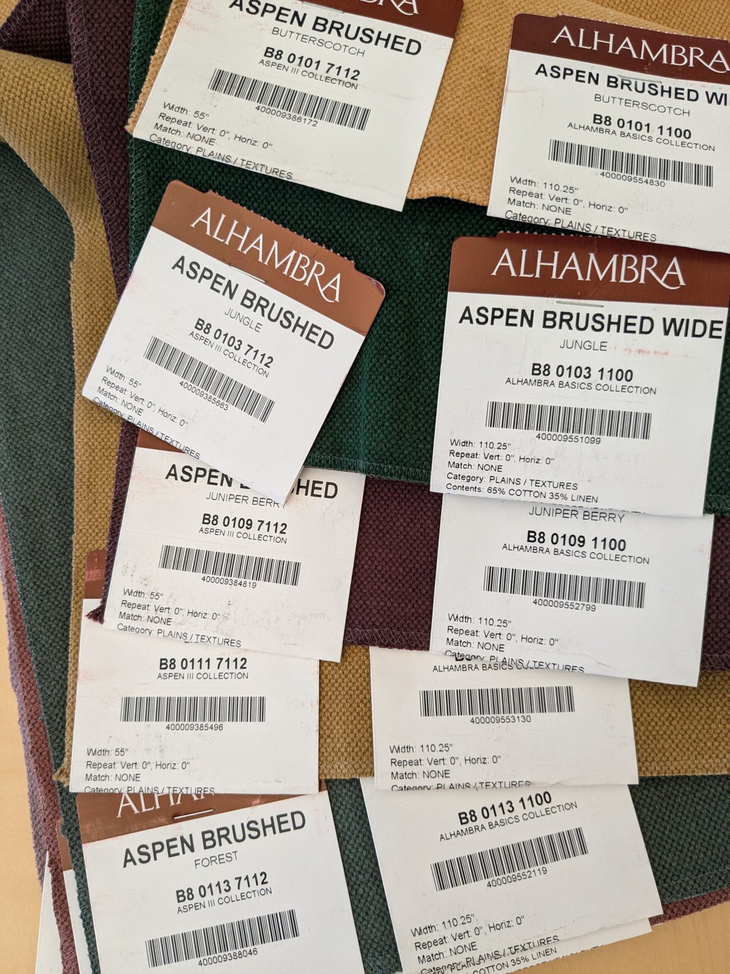 9 EV48 Square Scalamandre Alhambra Aspen Brushed Solid Cotton Linen  -  9 Pieces of Different Colorways 18"x27"