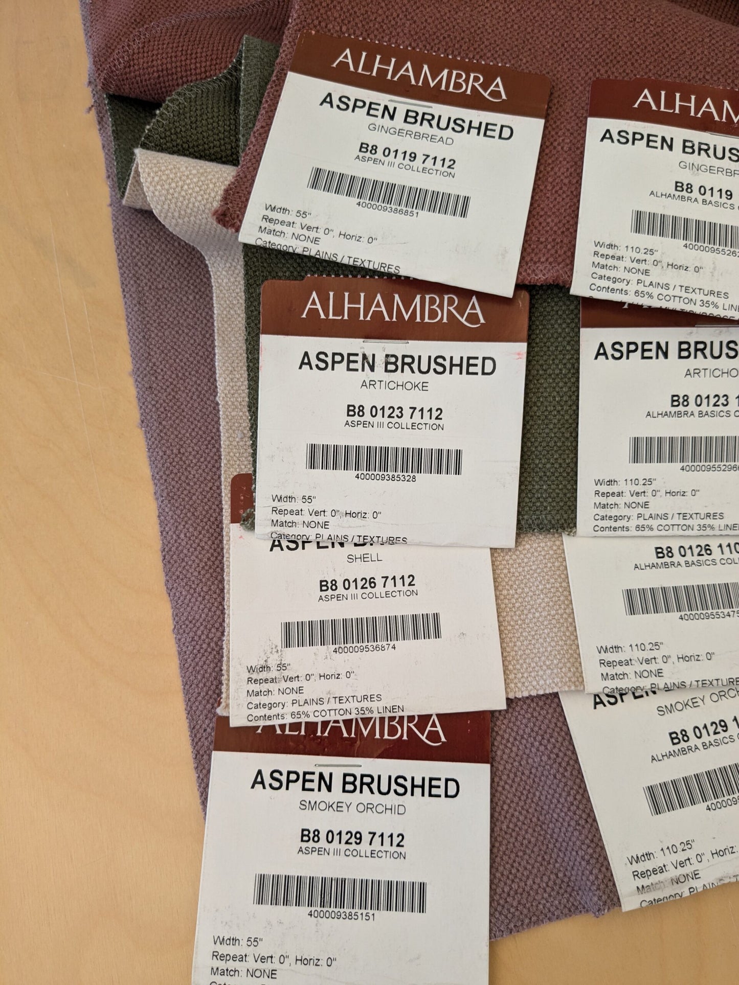 9 EV48 Square Scalamandre Alhambra Aspen Brushed Solid Cotton Linen  -  9 Pieces of Different Colorways 18"x27"