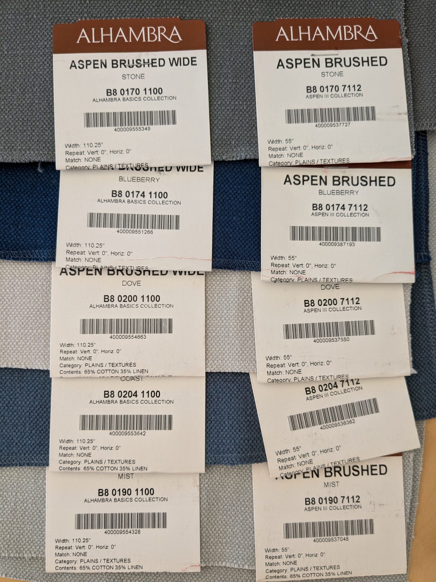 10 EV48 Square Scalamandre Alhambra Aspen Brushed Wide Solid Cotton Linen  -  10 Pieces of Different Colorways 17"x27"