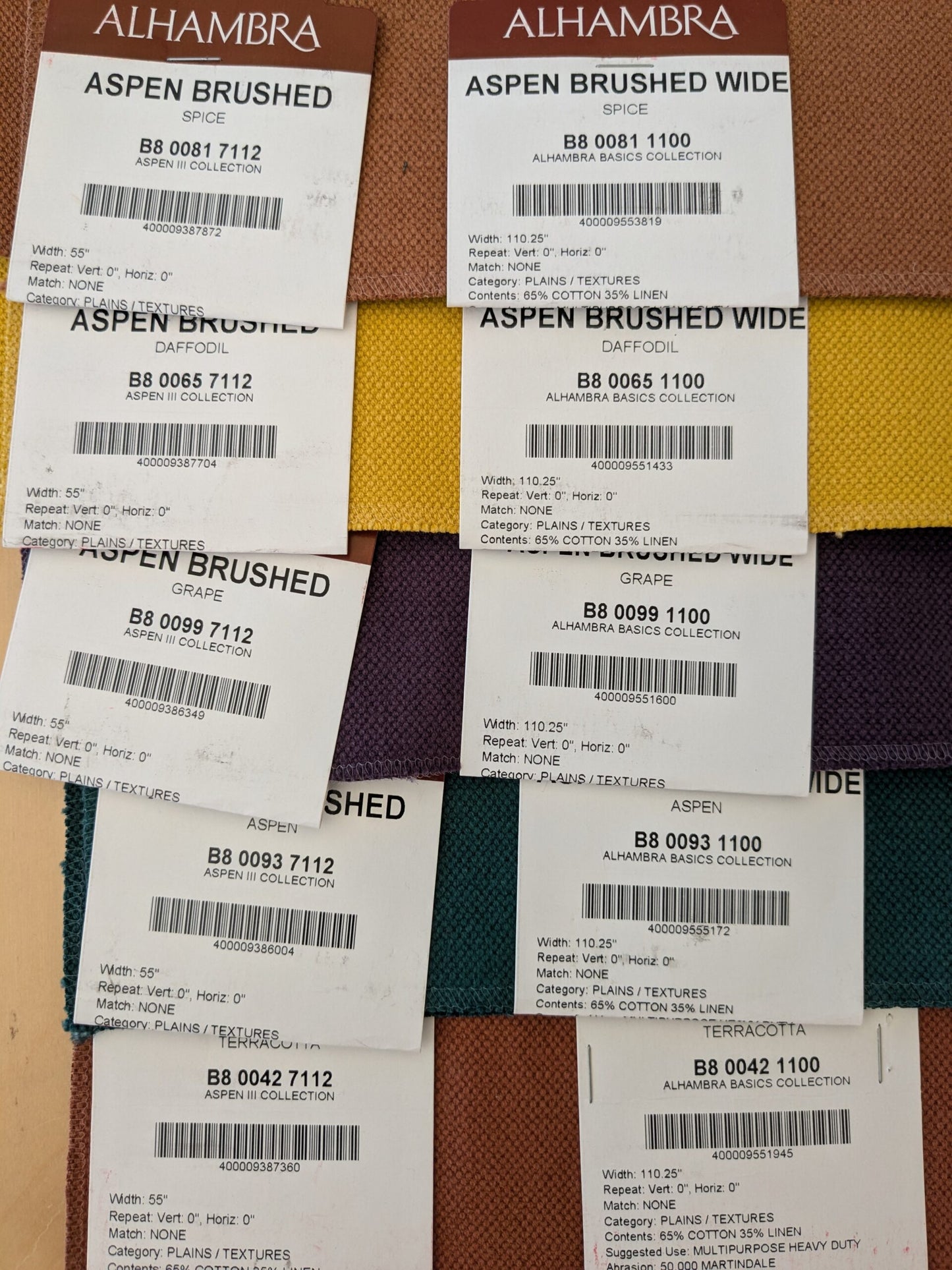 11 EV48 Square Scalamandre Alhambra Aspen Brushed Wide Solid Cotton Linen  -  10 Pieces of Different Colorways 17"x27"