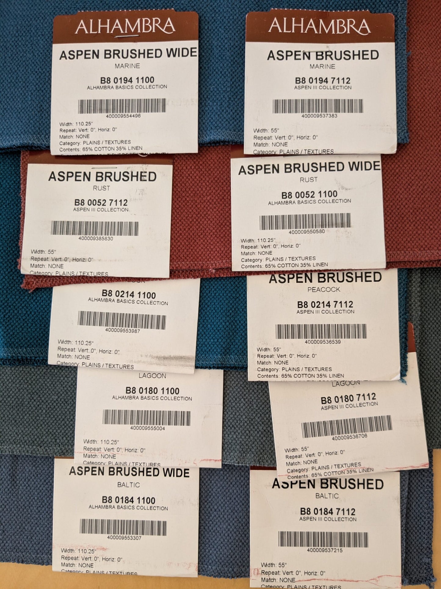 11 EV48 Square Scalamandre Alhambra Aspen Brushed Wide Solid Cotton Linen  -  10 Pieces of Different Colorways 17"x27"