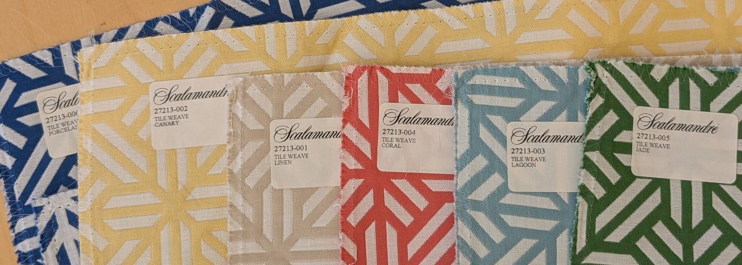 15 EV48 Square Scalamandre Tile Weave Reversible Geometric Small Scale Cotton Viscose -  5 Pieces of Different Colorways 26"x26"