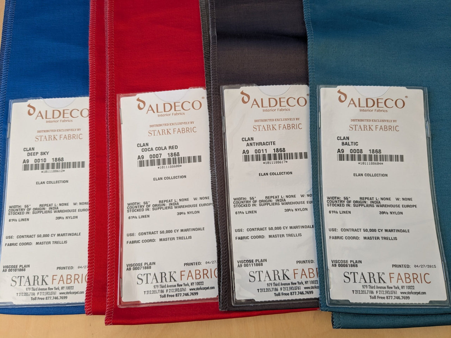 17 EV48 Square Scalamandre Aldeco Clan Plain Solid Linen - 9 Pieces of Different Colorways 15.5"x26"