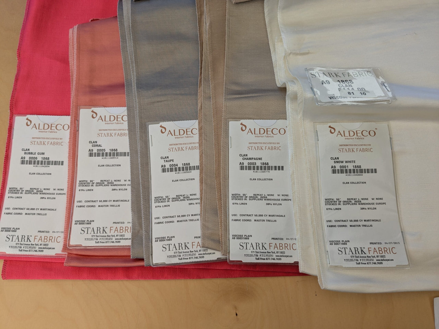 17 EV48 Square Scalamandre Aldeco Clan Plain Solid Linen - 9 Pieces of Different Colorways 15.5"x26"