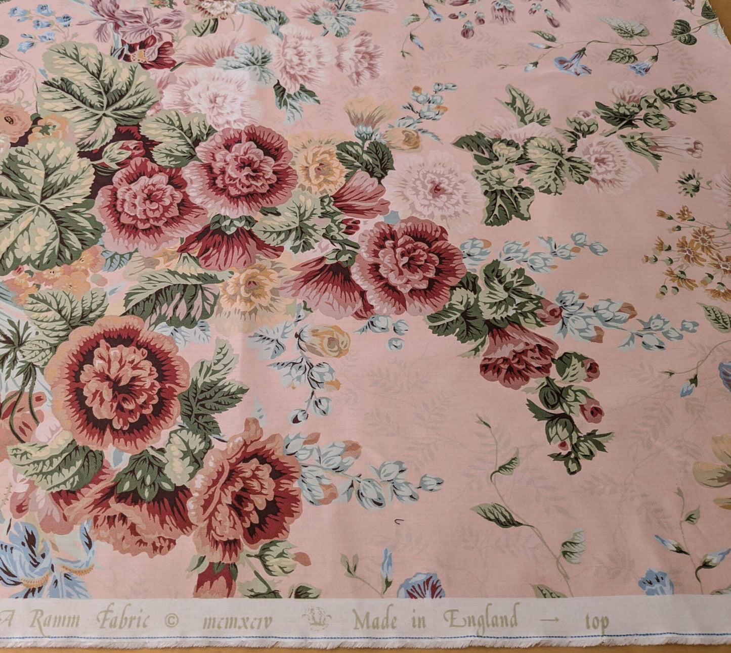 High End Hollyhock Chintz Print Pale Pink Multi Classic English Garden Print MSRP USD 300+/Y