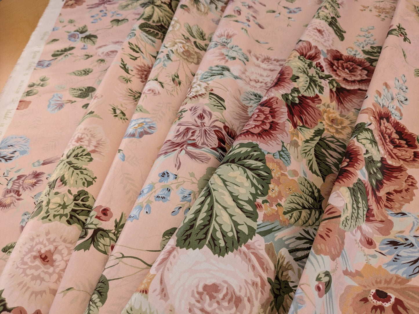 High End Hollyhock Chintz Print Pale Pink Multi Classic English Garden Print MSRP USD 300+/Y