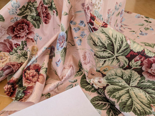 High End Hollyhock Chintz Print Pale Pink Multi Classic English Garden Print MSRP USD 300+/Y