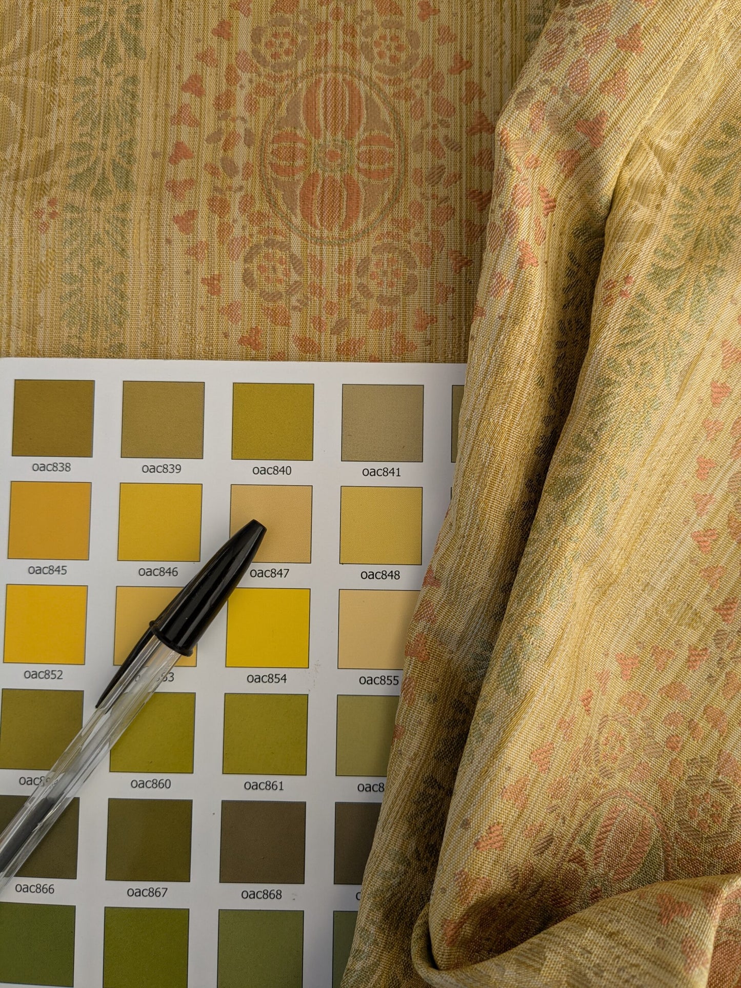 By Yard Fabricut Medallion 100% Silk Stripe In Jasmine Yellow &amp; Pink Green Gold Strie