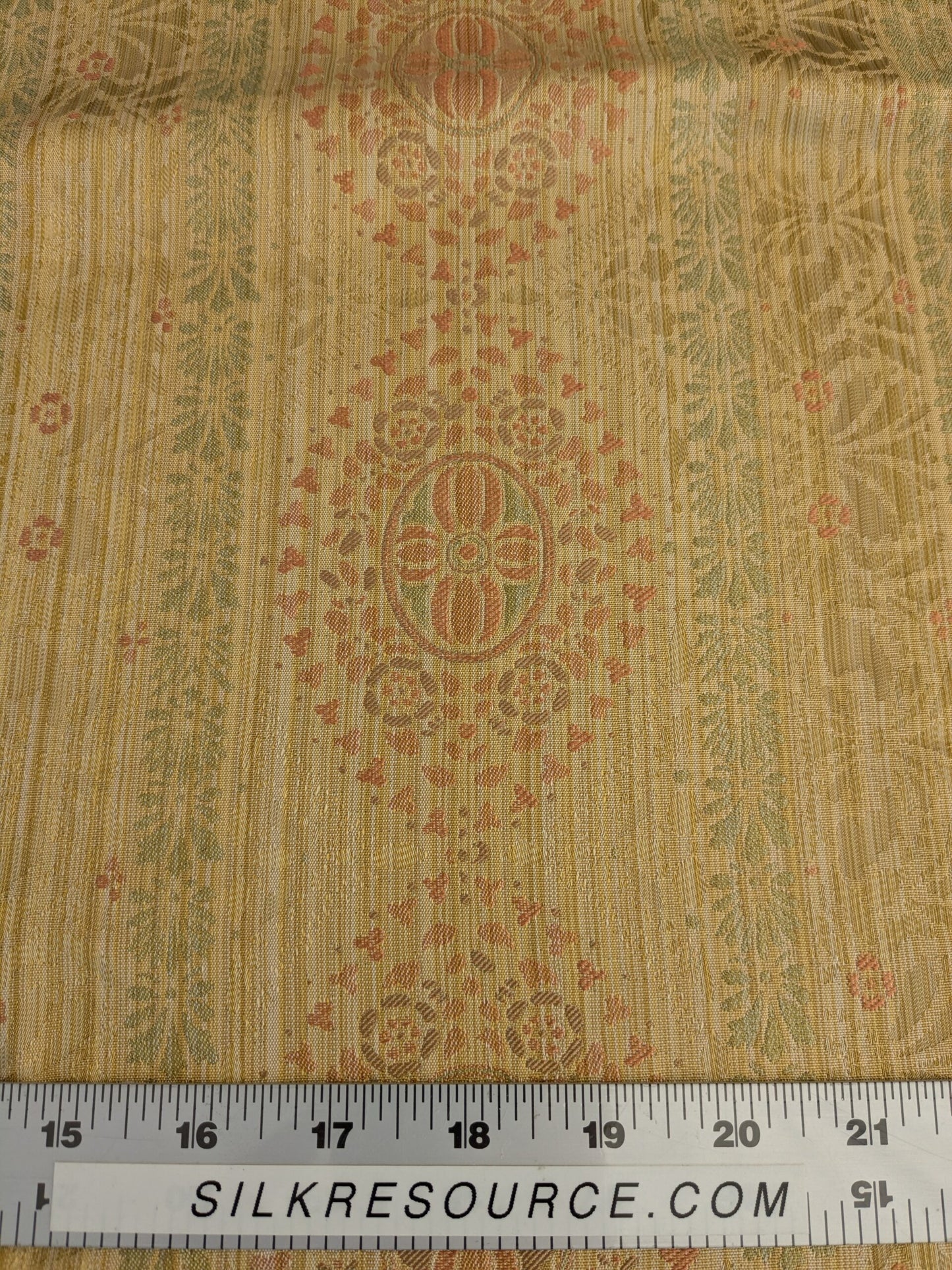 By Yard Fabricut Medallion 100% Silk Stripe In Jasmine Yellow &amp; Pink Green Gold Strie