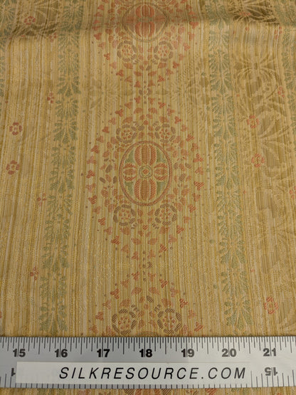By Yard Fabricut Medallion 100% Silk Stripe In Jasmine Yellow &amp; Pink Green Gold Strie