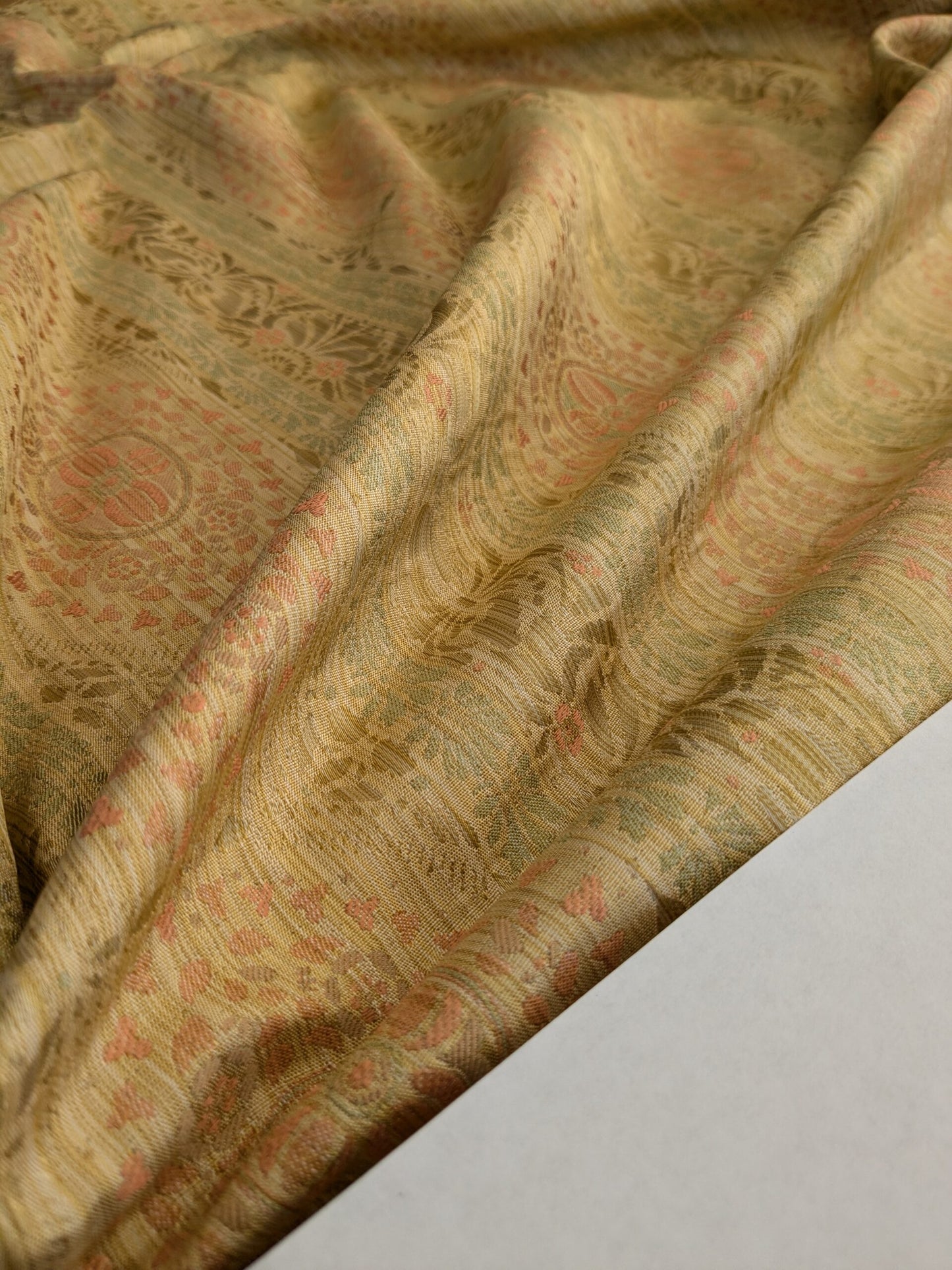 By Yard Fabricut Medallion 100% Silk Stripe In Jasmine Yellow &amp; Pink Green Gold Strie