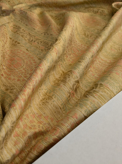 By Yard Fabricut Medallion 100% Silk Stripe In Jasmine Yellow &amp; Pink Green Gold Strie
