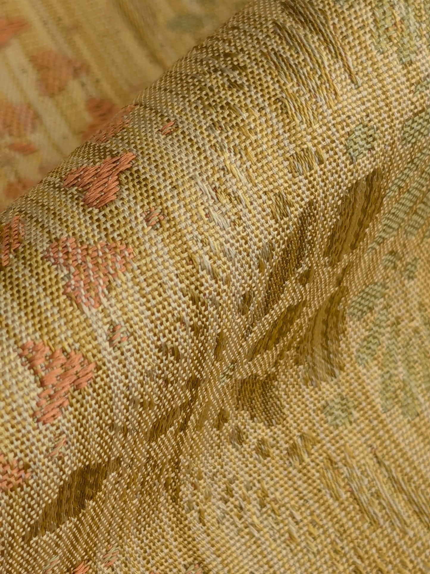 By Yard Fabricut Medallion 100% Silk Stripe In Jasmine Yellow &amp; Pink Green Gold Strie